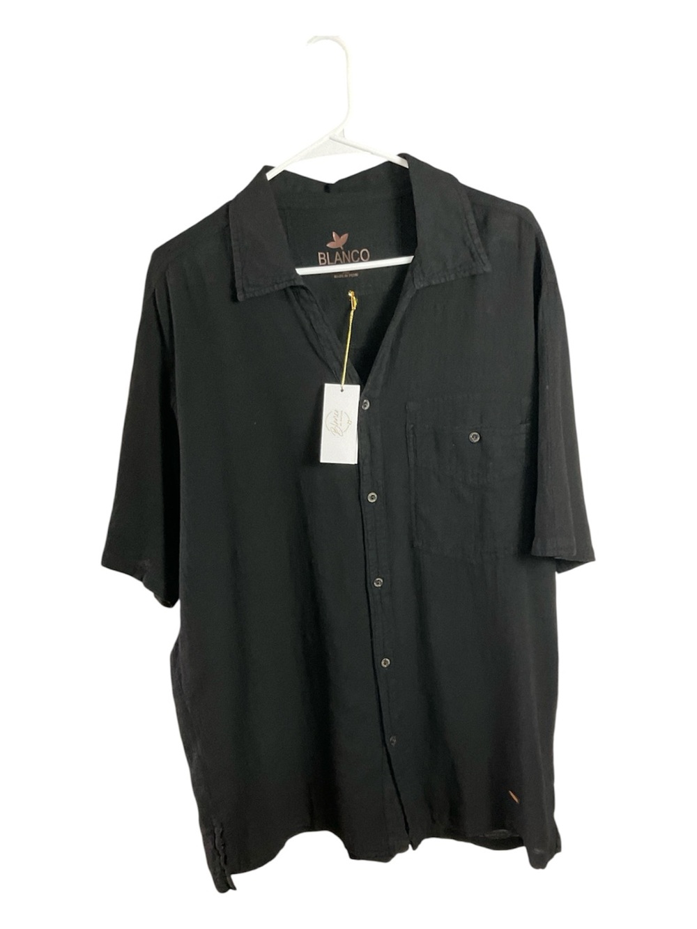 NWT Blanco 100% Cotone Black Crinkle Cotton Gauze Short Sleeve Shirt Men's XL